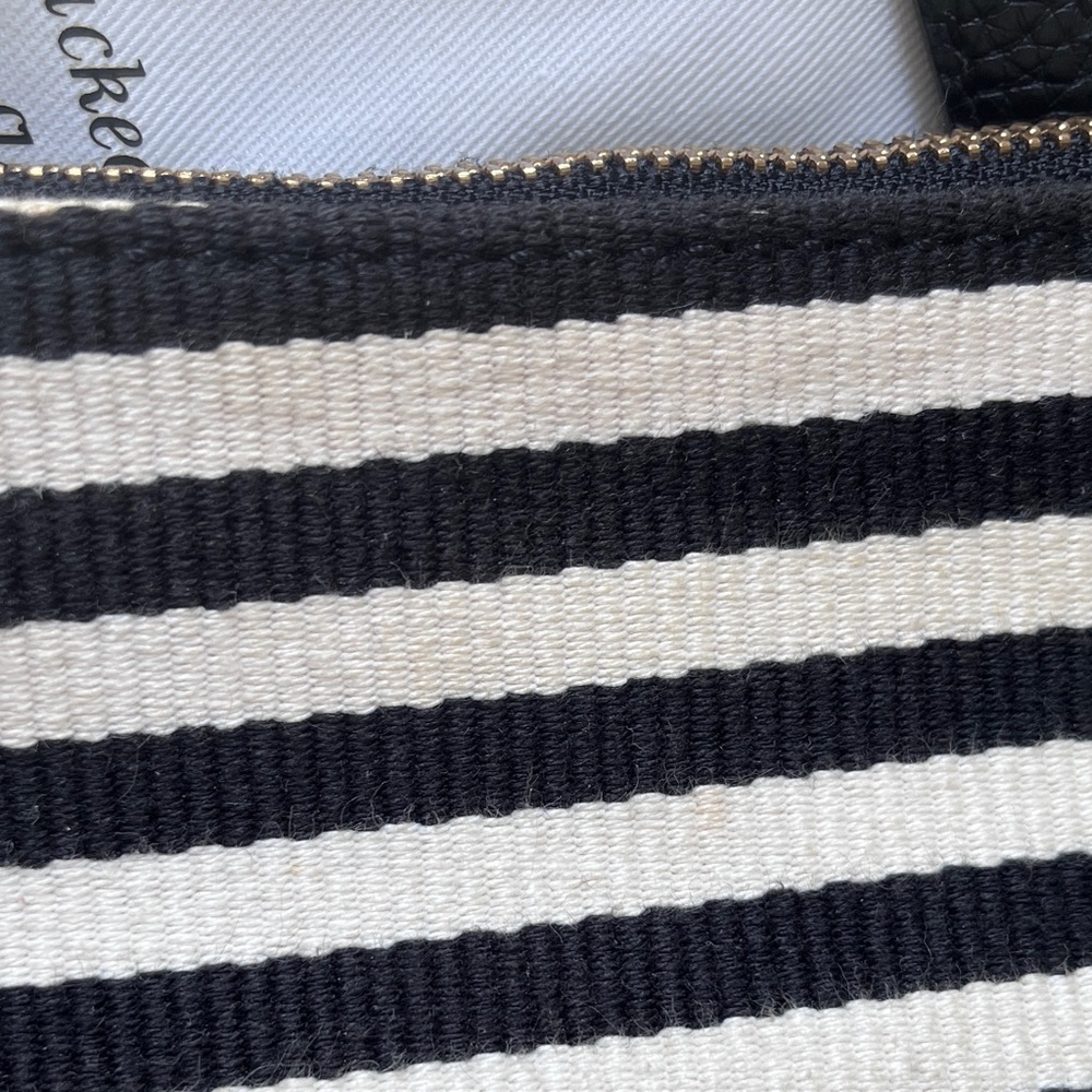 Kate Spade Black White Striped Crossbody Bag Canvas Leather Trim Convertible - Picture 13 of 16